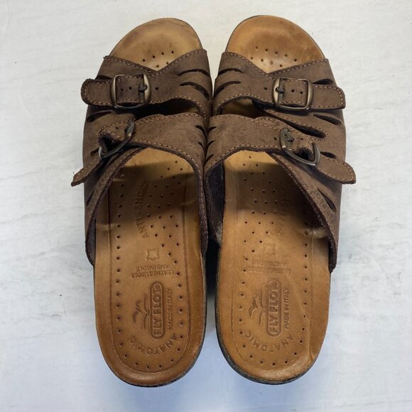 FLY FLOT Anatomic Womens Brown Leather Strappy Slides Sandals Size 42,ITALY - Picture 6 of 14